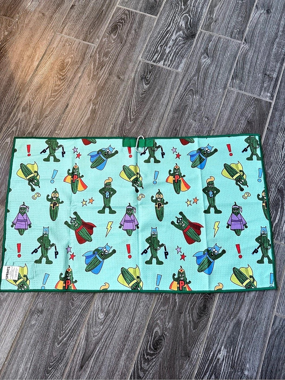 Sprints Pickle Power Pickle Print mini waffle sweat Towel w/carabiner teal NWT